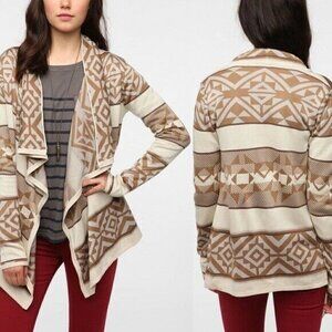 Anthropologie Staring At Stars Tan Aztec Drape Cardigan Size XS